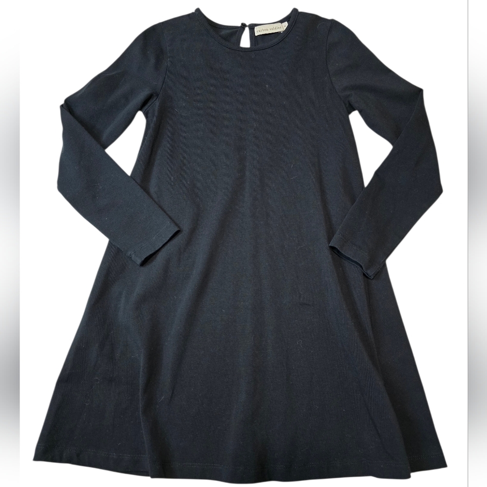 Carbon Soldier Black Long Sleeve Dress With Embroidered Angel Wings